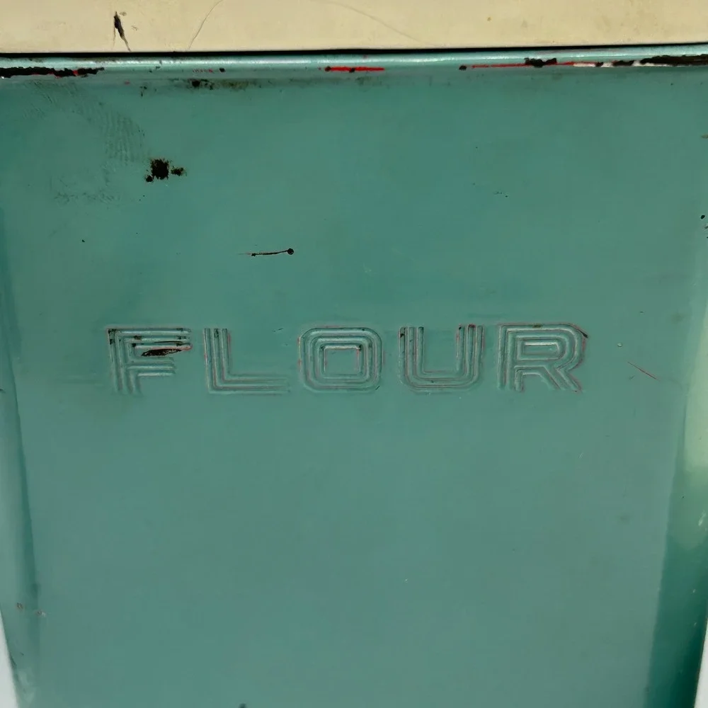 Vintage BeautyWare Metal Canister Set Turquoise Flour Tea Mid Century Modern